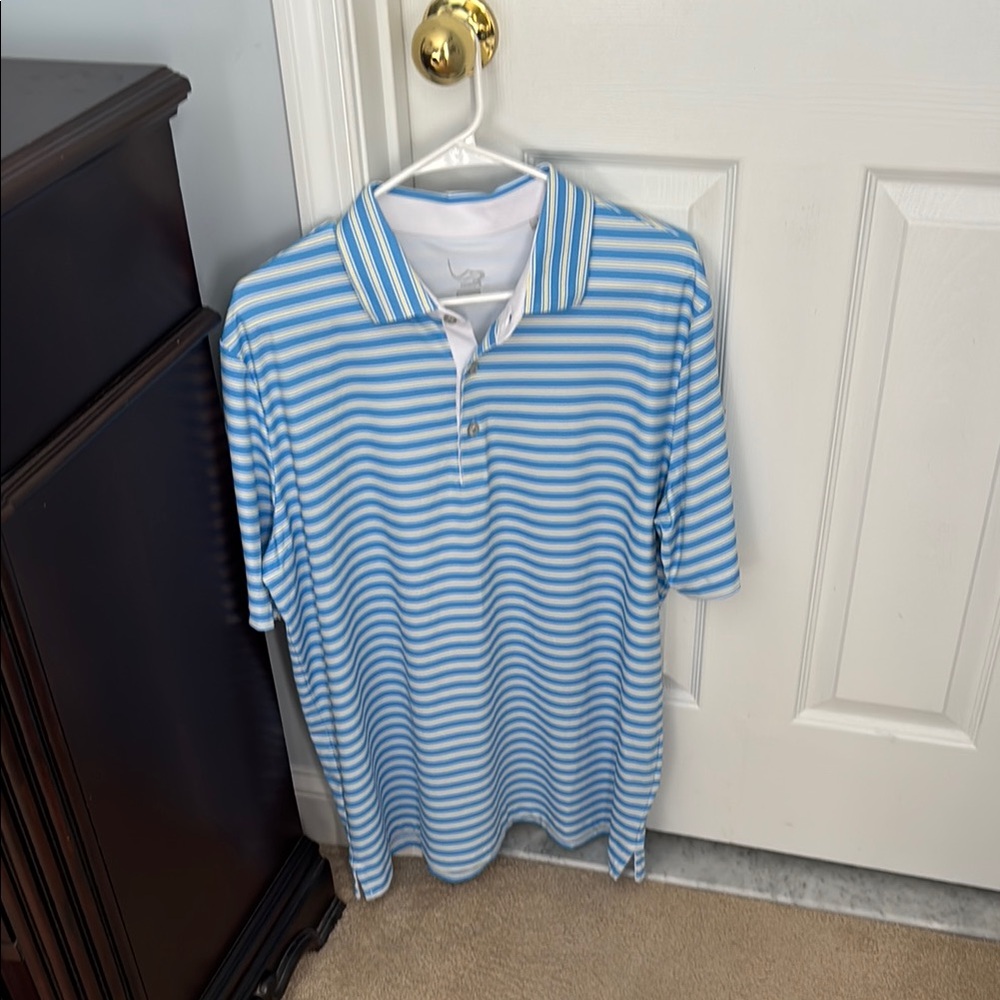 Blue and White Striped Polo Shirt